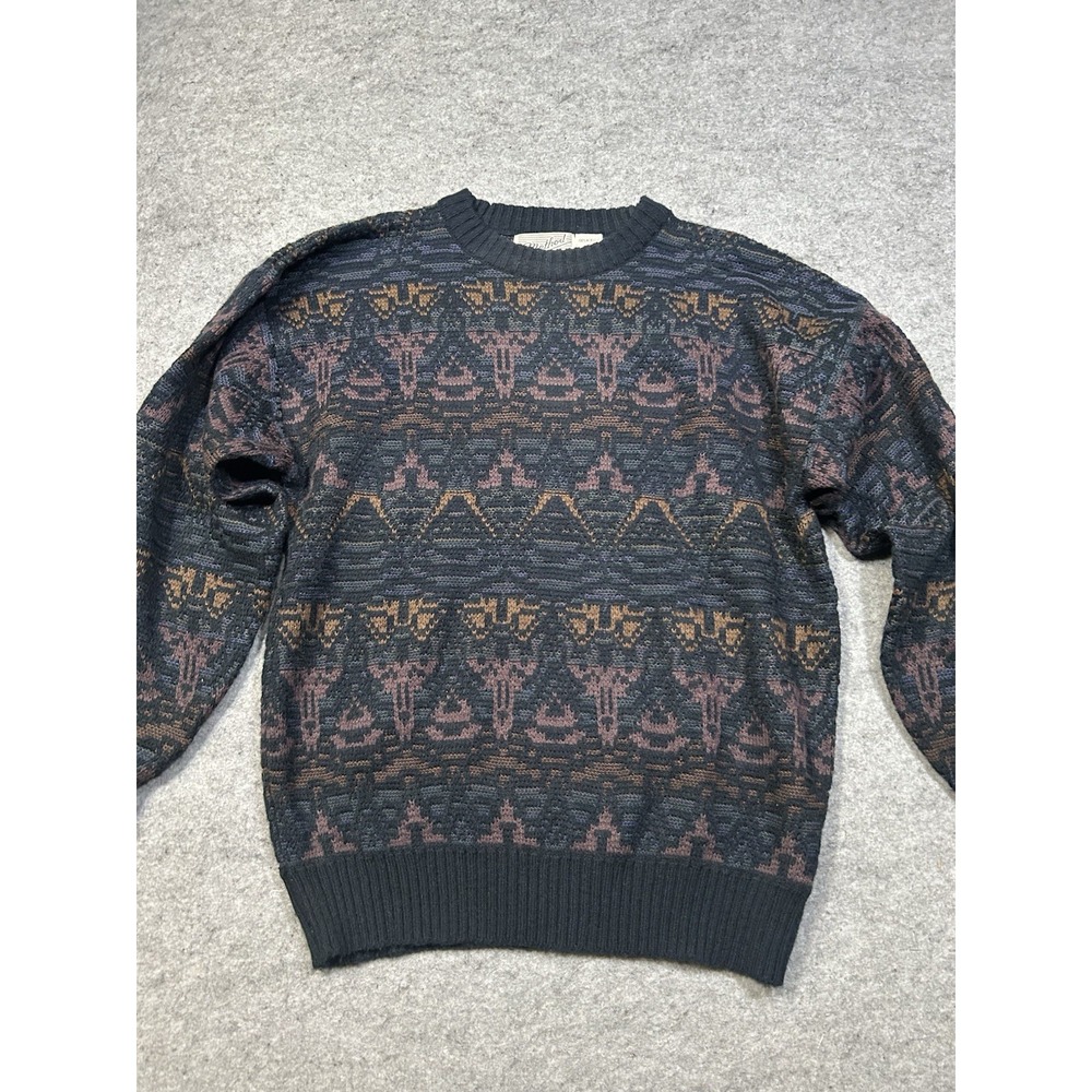Vintage 80s Method Sweater Mens L  Geometric Retro New Wave Grandpa